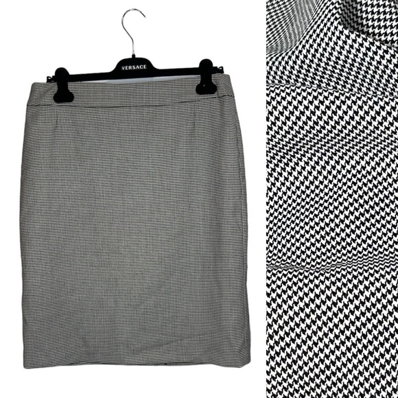 𝅺🚨 🆕 Daniel Hechter Houndstooth Wool Blend Pencil Skirt with Back Slit - Picture 1 of 10